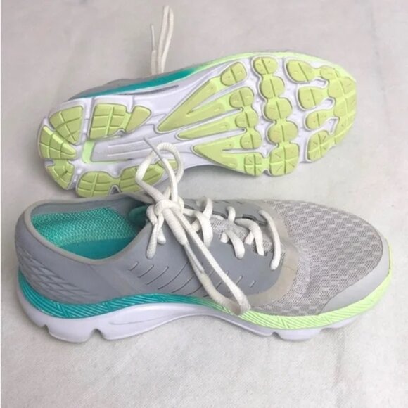 Under Armour Women US Size 6 Speed Form Gray Teal Lime Athletic Running Sneakers - Picture 3 of 5
